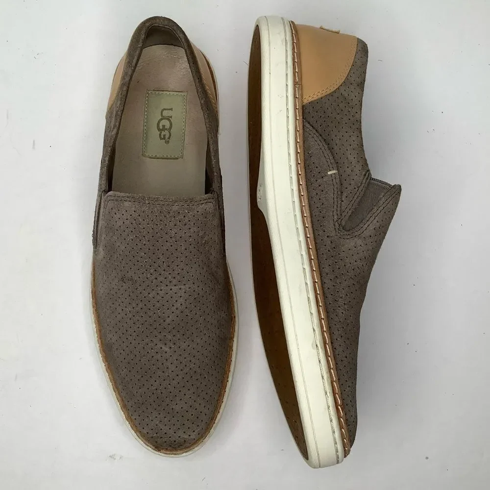 UGG Australia Gray Suede Leather Slip On Boat Sneakers Women Shoes Sz 8